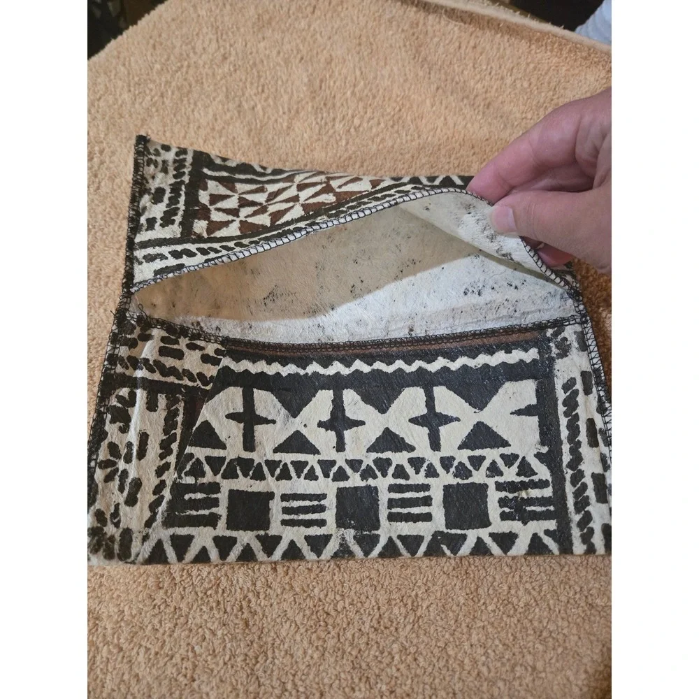 Handmade Tapa Cloth Envelope Clutch Polynesian Bark Cloth Tribal Geometric Bag